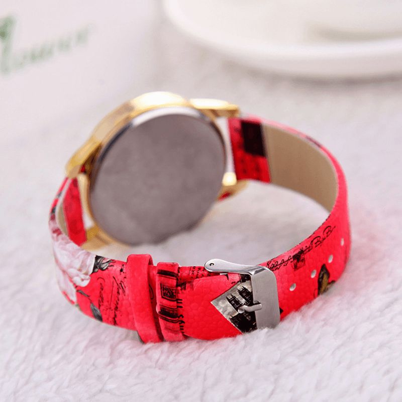 Vintage Idyllique Fleur De Pivoine Motif Bracelet En Cuir Femmes Montre À Quartz