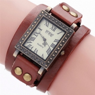 Vintage Retro Style Hommes Montre Rectangle Cadran Réglable Bracelet En Cuir Deux Fermoir Femmes Quartz Montre