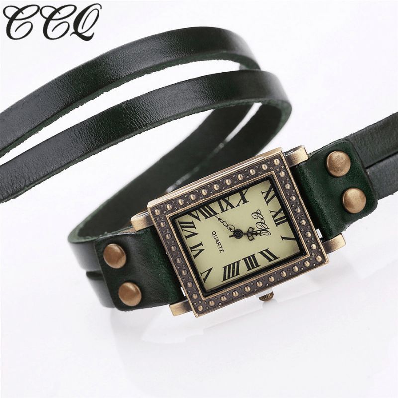 Vintage Retro Style Hommes Montre Rectangle Cadran Réglable Bracelet En Cuir Deux Fermoir Femmes Quartz Montre