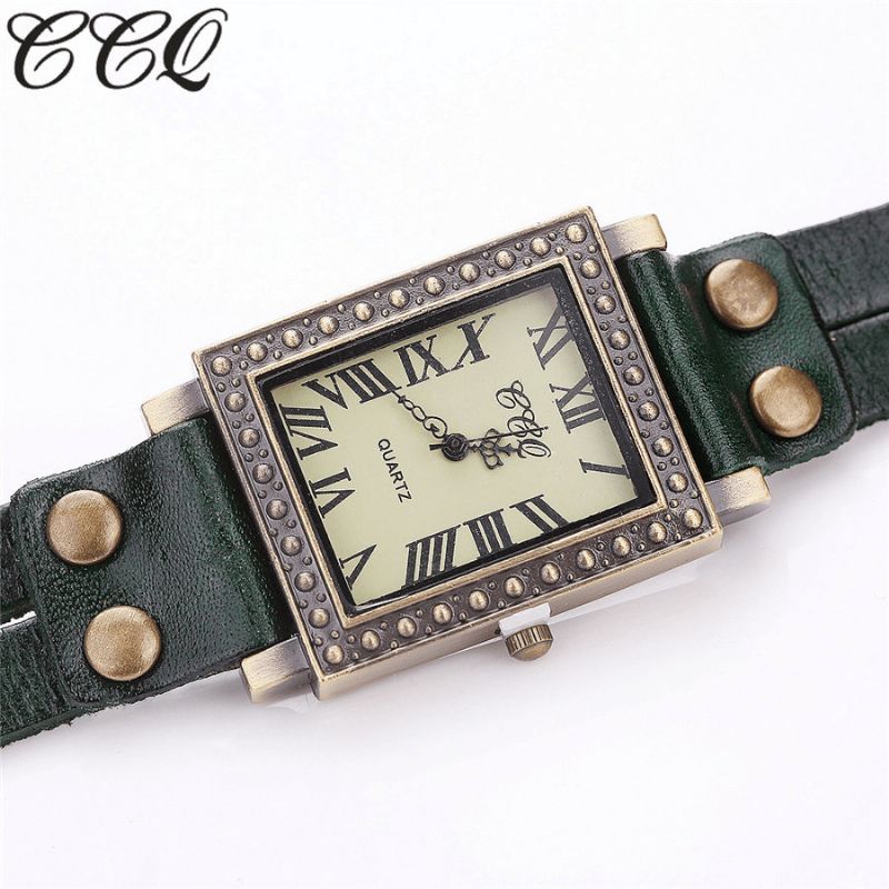 Vintage Retro Style Hommes Montre Rectangle Cadran Réglable Bracelet En Cuir Deux Fermoir Femmes Quartz Montre