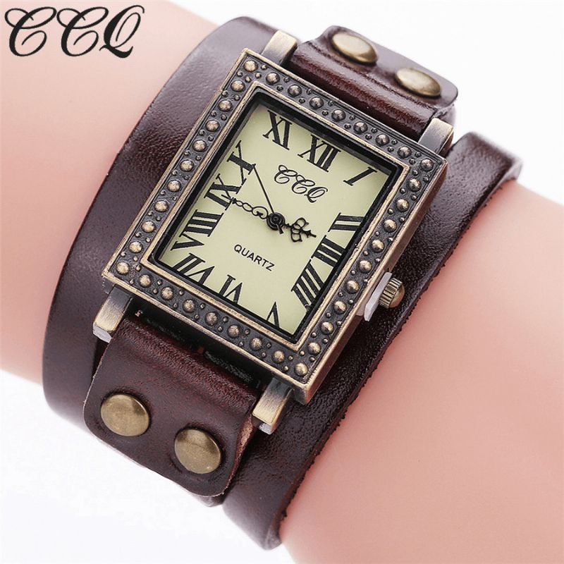 Vintage Retro Style Hommes Montre Rectangle Cadran Réglable Bracelet En Cuir Deux Fermoir Femmes Quartz Montre