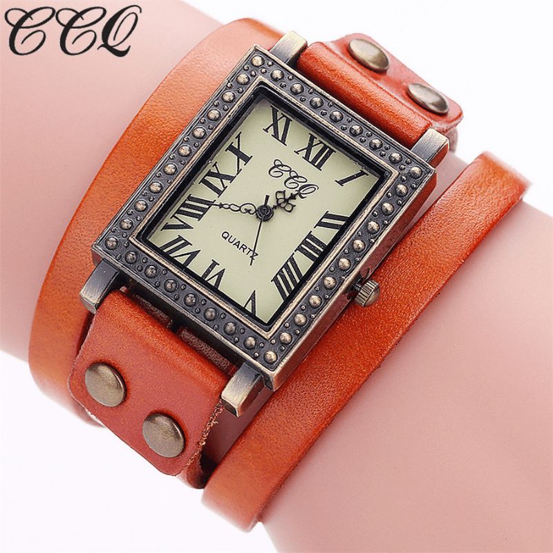 Vintage Retro Style Hommes Montre Rectangle Cadran Réglable Bracelet En Cuir Deux Fermoir Femmes Quartz Montre