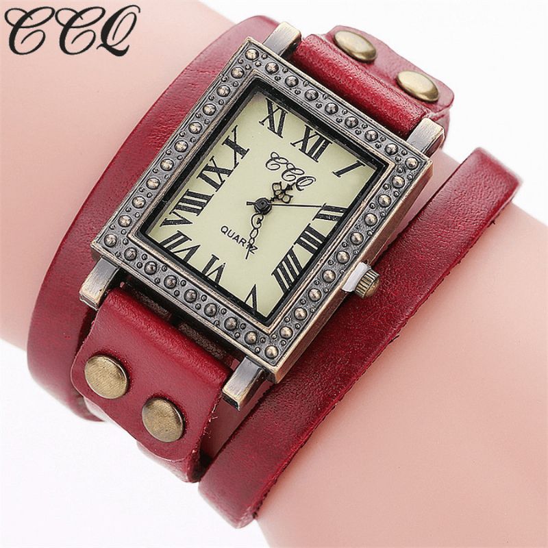 Vintage Retro Style Hommes Montre Rectangle Cadran Réglable Bracelet En Cuir Deux Fermoir Femmes Quartz Montre