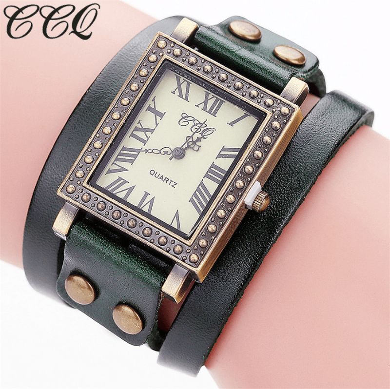 Vintage Retro Style Hommes Montre Rectangle Cadran Réglable Bracelet En Cuir Deux Fermoir Femmes Quartz Montre