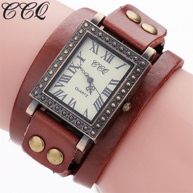 Vintage Retro Style Hommes Montre Rectangle Cadran Réglable Bracelet En Cuir Deux Fermoir Femmes Quartz Montre