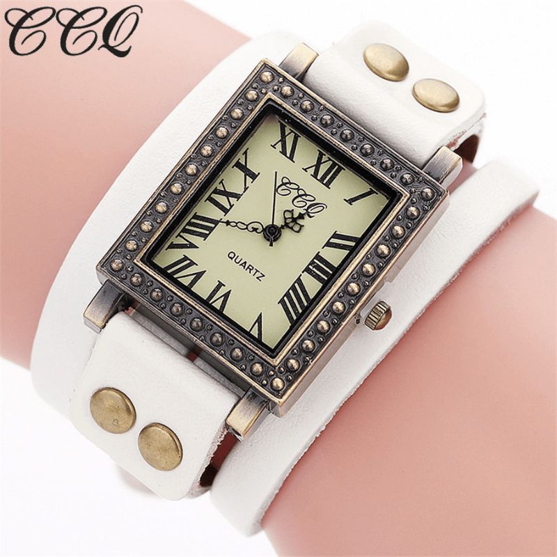 Vintage Retro Style Hommes Montre Rectangle Cadran Réglable Bracelet En Cuir Deux Fermoir Femmes Quartz Montre