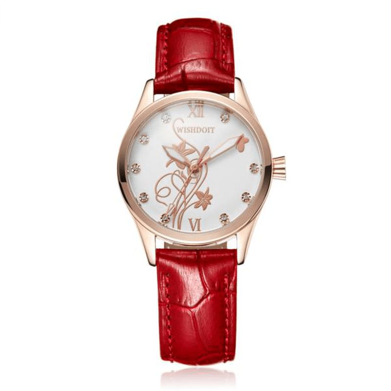 Wishdoit Wsd-005 Mode Femmes Quartz Montre Chiffres Romains Fleur Fer Tour Montre-bracelet