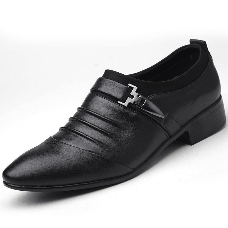 Chaussures Habillées Antidérapantes En Cuir Microfibre Confortables Pour Hommes De Couleur Unie