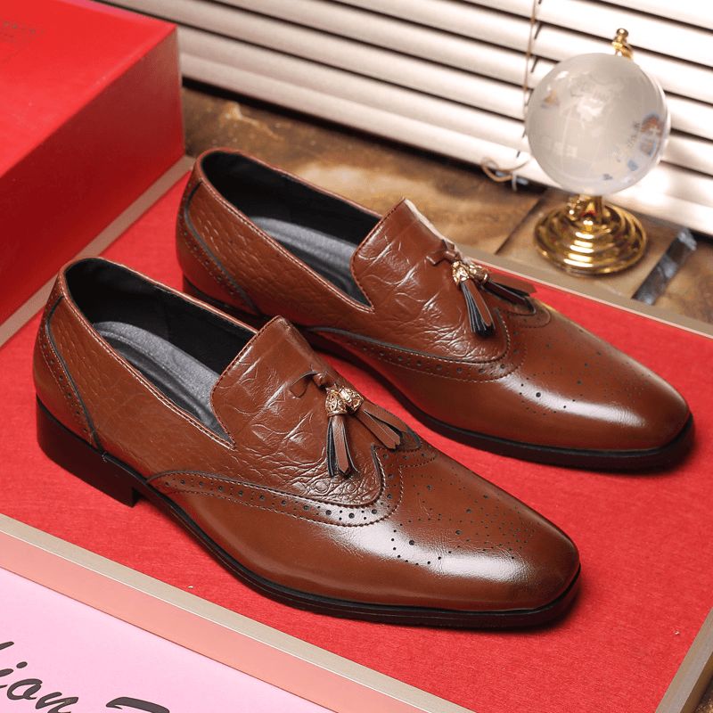 Hommes Brogue Tassel Decor Dress Mocassins À Enfiler Business Casual Chaussures Formelles