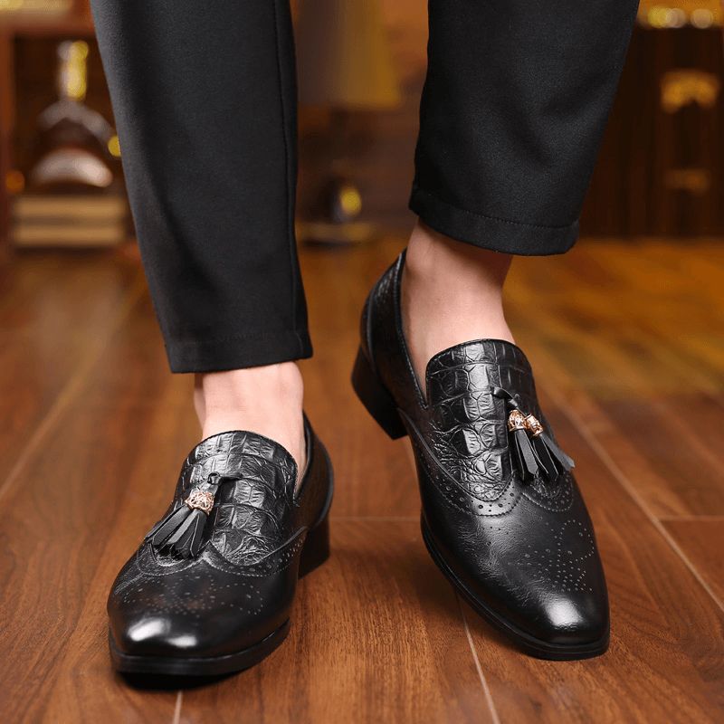 Hommes Brogue Tassel Decor Dress Mocassins À Enfiler Business Casual Chaussures Formelles