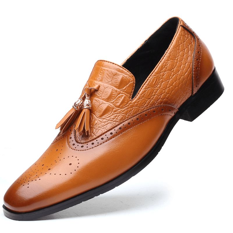 Hommes Brogue Tassel Decor Dress Mocassins À Enfiler Business Casual Chaussures Formelles