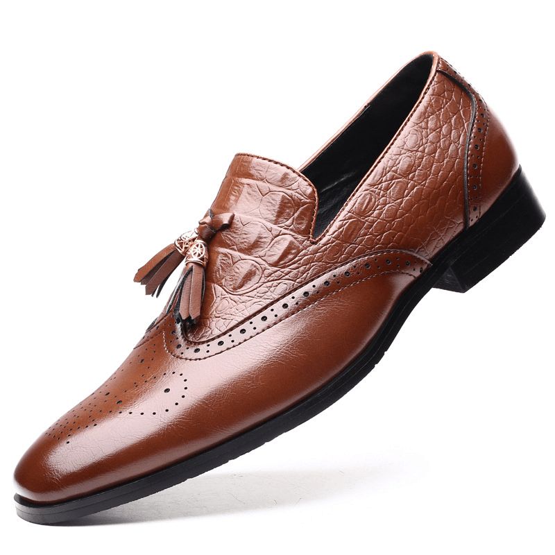 Hommes Brogue Tassel Decor Dress Mocassins À Enfiler Business Casual Chaussures Formelles