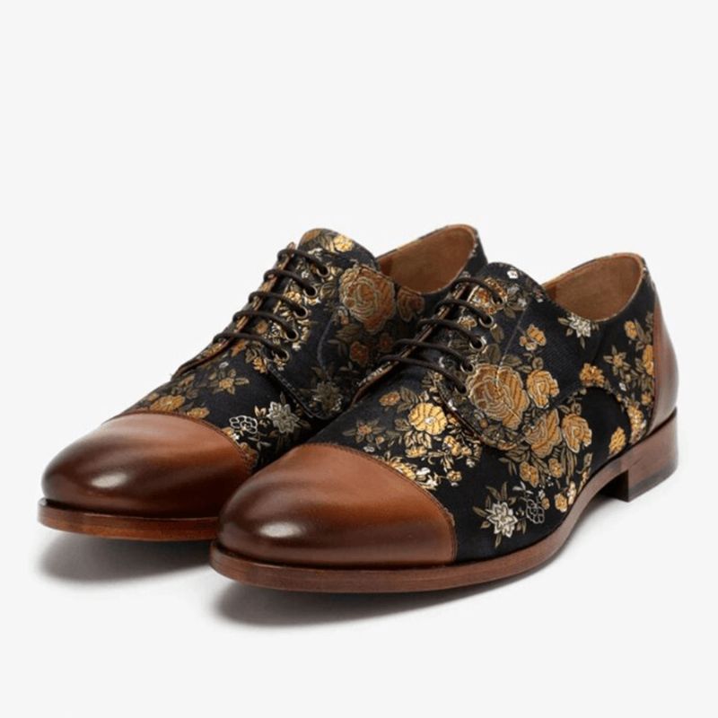 Hommes Floral Imprimé Style Britannique Cap Toe Confortable Casual Chaussures Habillées Formelles