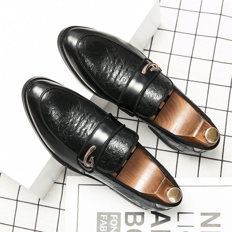 Hommes Retro Metal Splicing Leather Comfy À Enfiler Business Casual Gentle Shoes