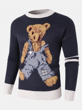 Pulls En Tricot À Col Rond À Motif D'ours De Bande Dessinée Pour Hommes