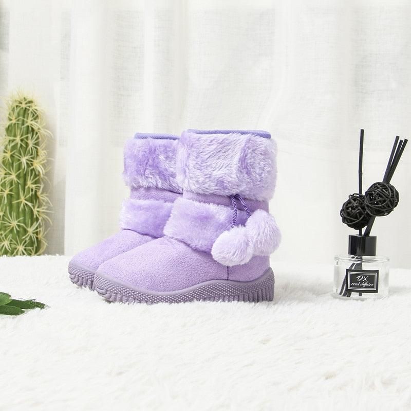 Bottes D'hiver À Pompons En Fourrure Pour Enfants