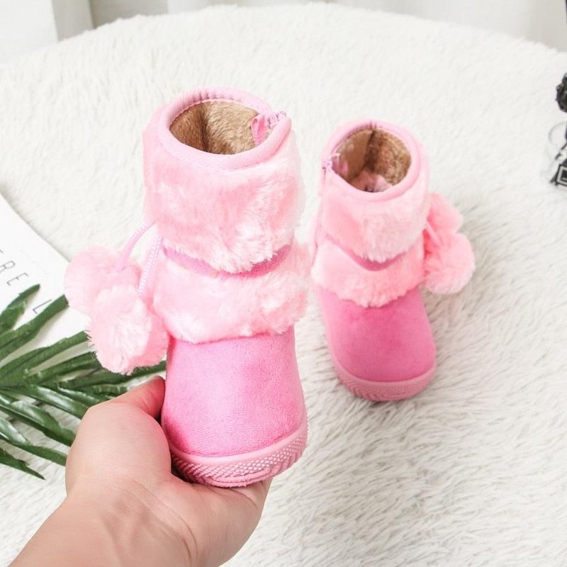 Bottes D'hiver À Pompons En Fourrure Pour Enfants