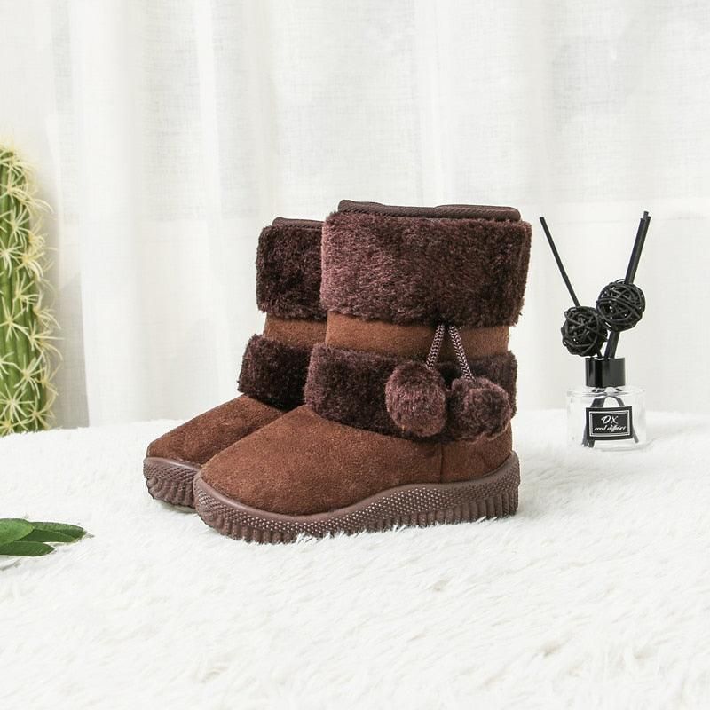 Bottes D'hiver À Pompons En Fourrure Pour Enfants