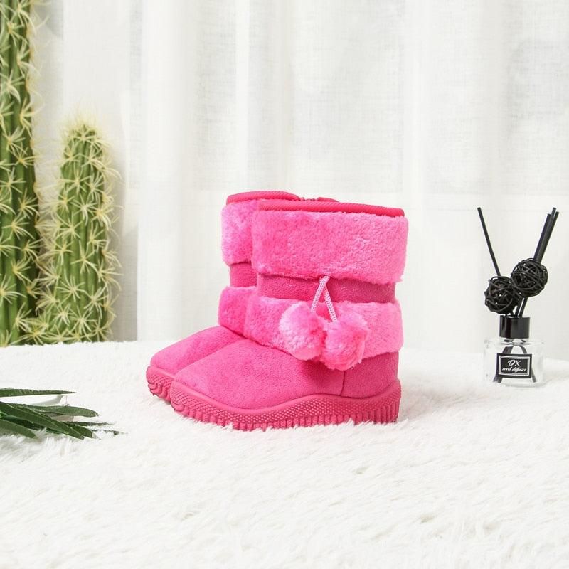 Bottes D'hiver À Pompons En Fourrure Pour Enfants