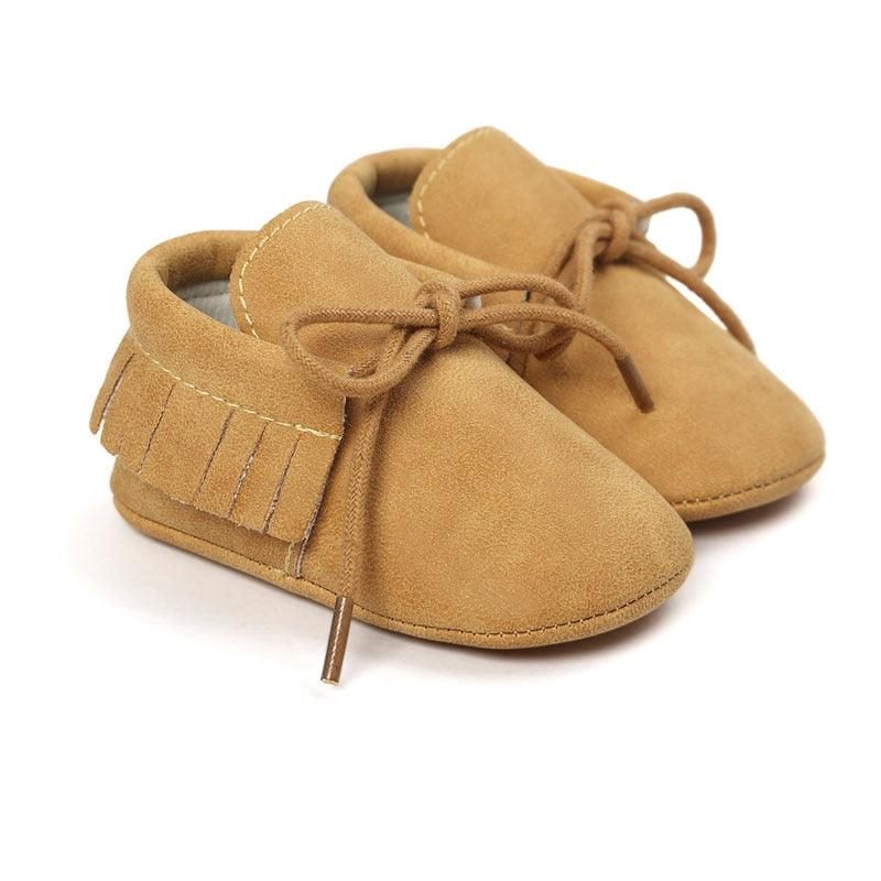 Mocassins Bébé En Cuir Couleur Unie