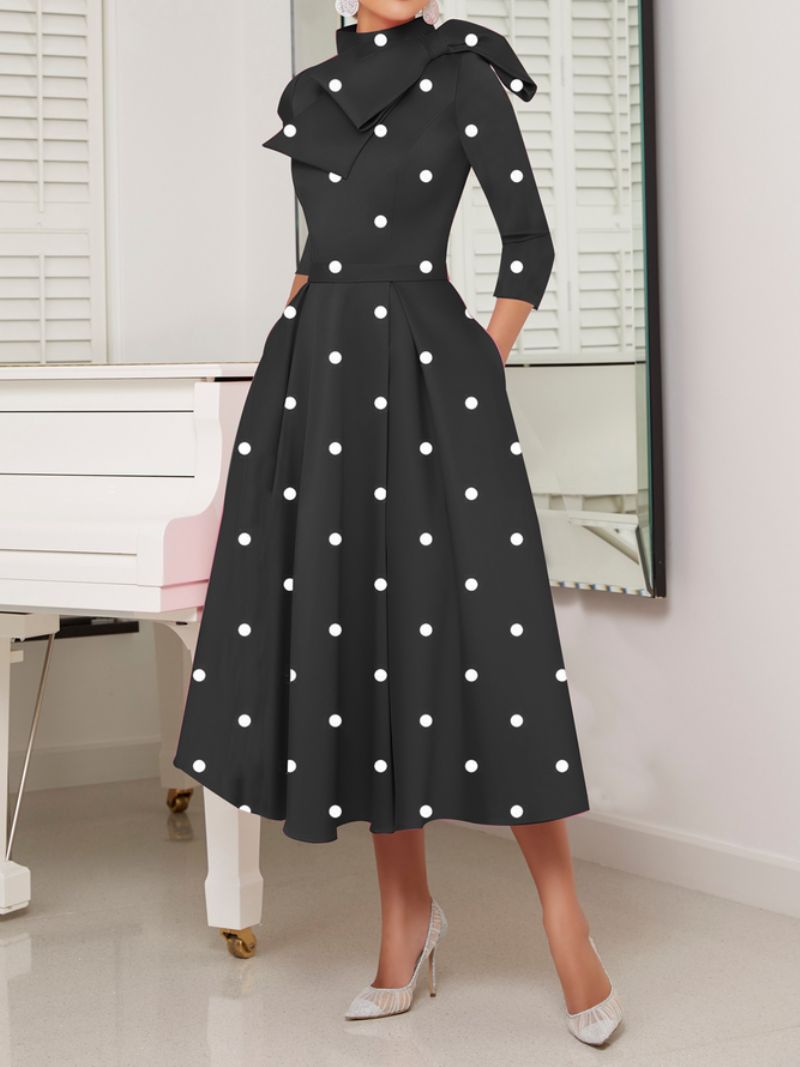 Polka Dots Regular Fit High Elasticity X-line Stand Collar Robes Élégantes