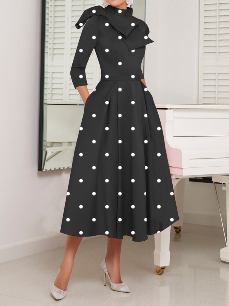 Polka Dots Regular Fit High Elasticity X-line Stand Collar Robes Élégantes