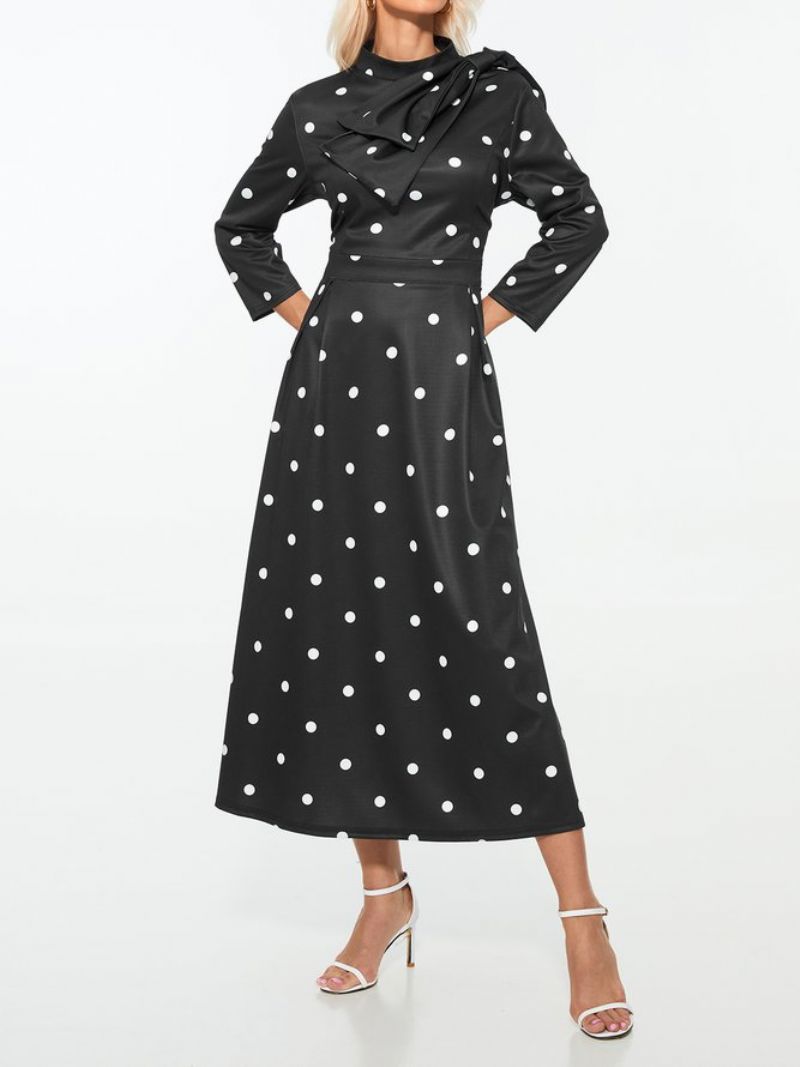 Polka Dots Regular Fit High Elasticity X-line Stand Collar Robes Élégantes