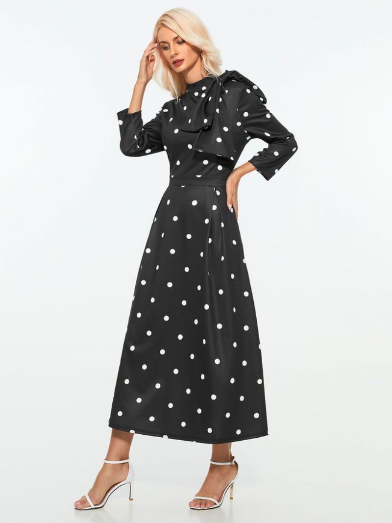 Polka Dots Regular Fit High Elasticity X-line Stand Collar Robes Élégantes