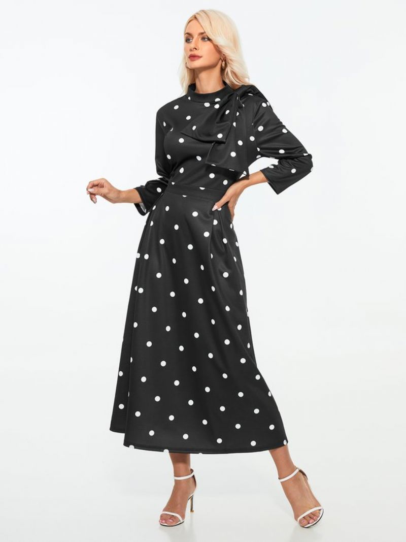 Polka Dots Regular Fit High Elasticity X-line Stand Collar Robes Élégantes