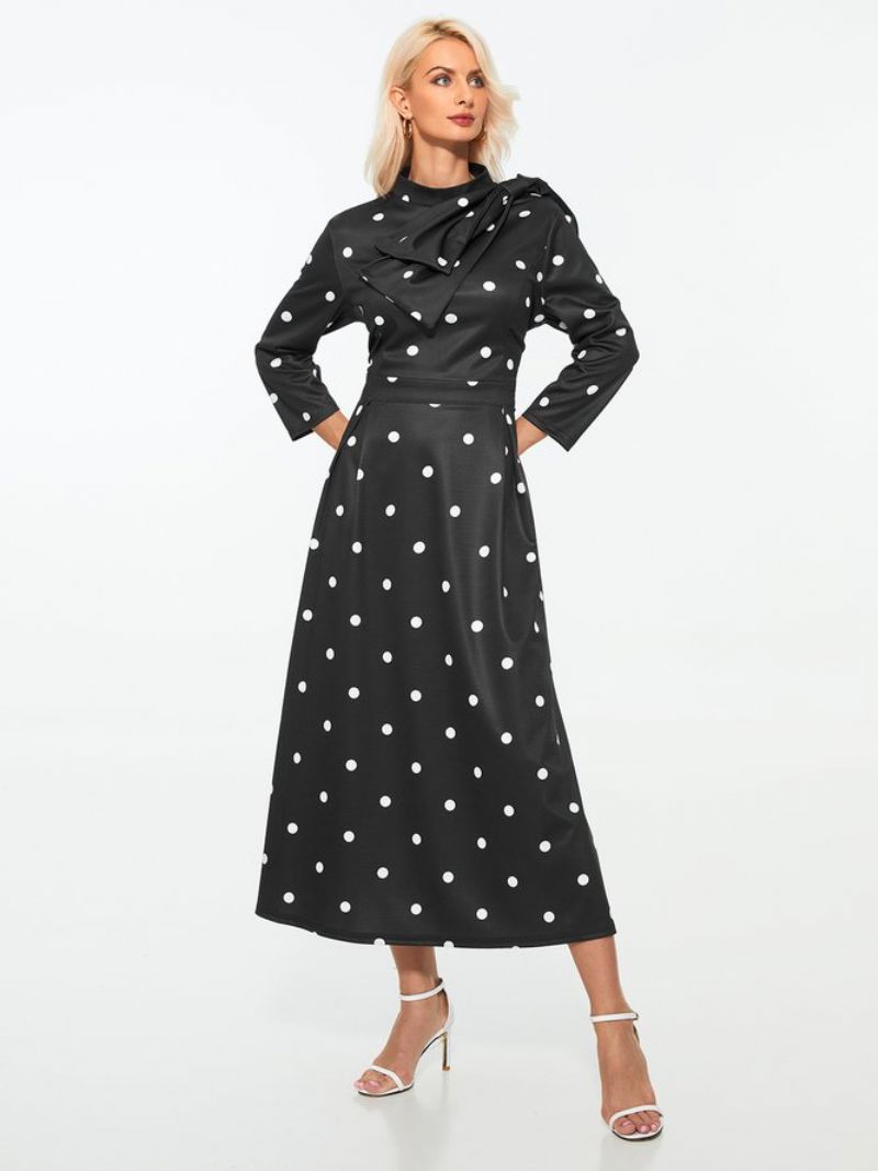 Polka Dots Regular Fit High Elasticity X-line Stand Collar Robes Élégantes