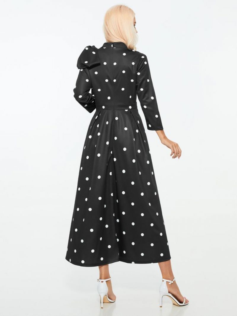 Polka Dots Regular Fit High Elasticity X-line Stand Collar Robes Élégantes