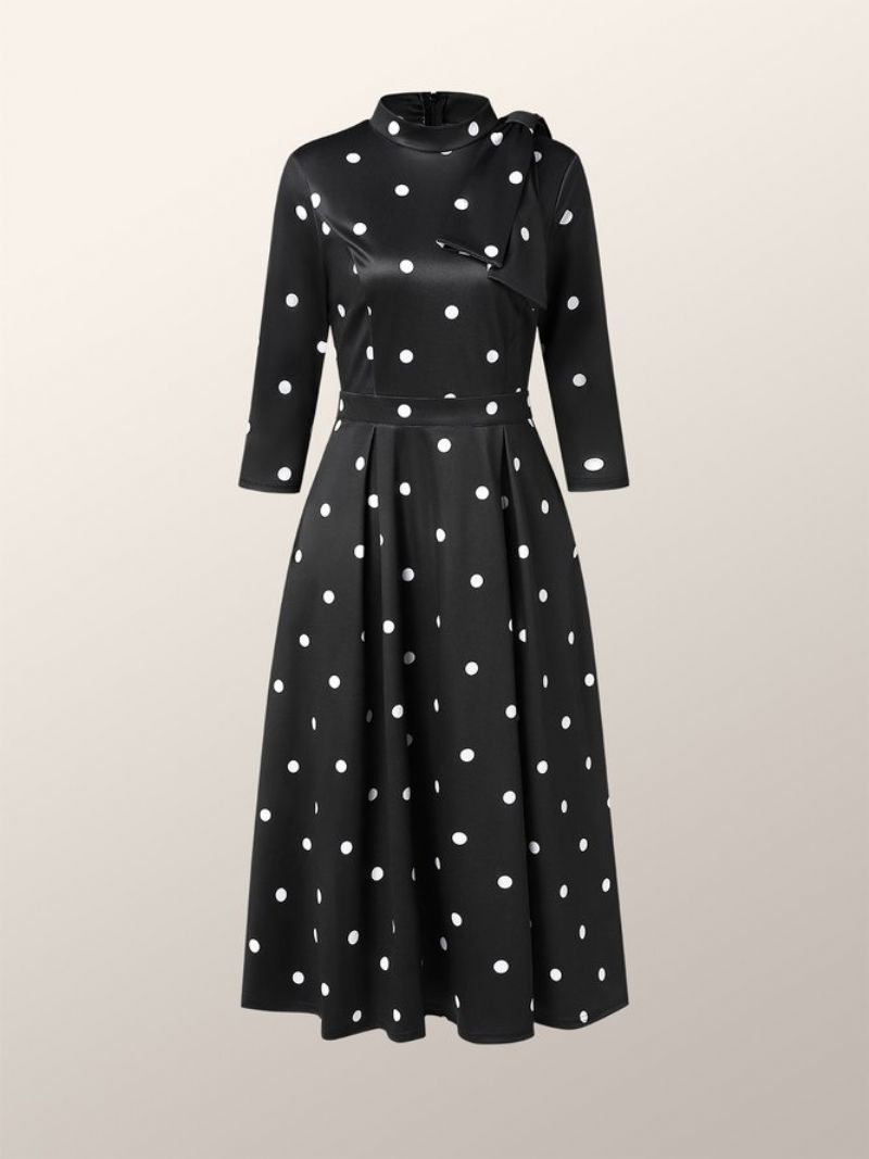 Polka Dots Regular Fit High Elasticity X-line Stand Collar Robes Élégantes