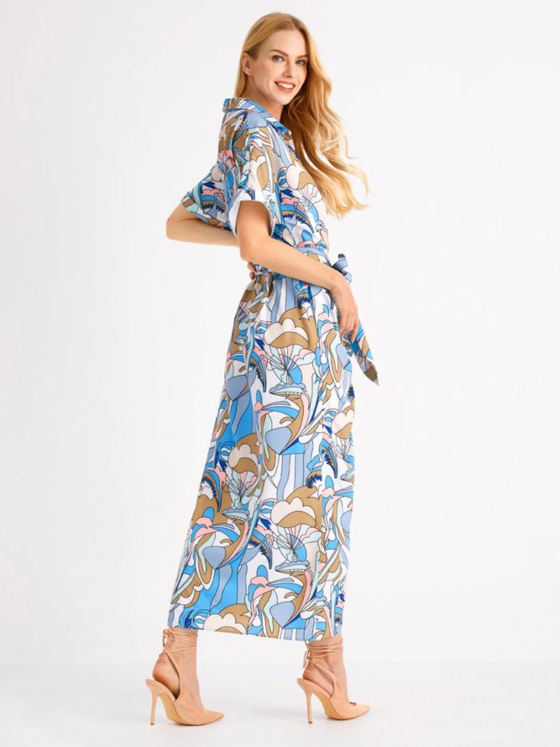 Robe Ajustée À Manches Courtes Imprimée Vacances