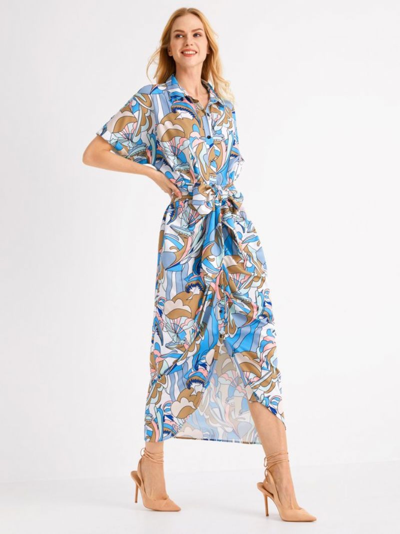 Robe Ajustée À Manches Courtes Imprimée Vacances