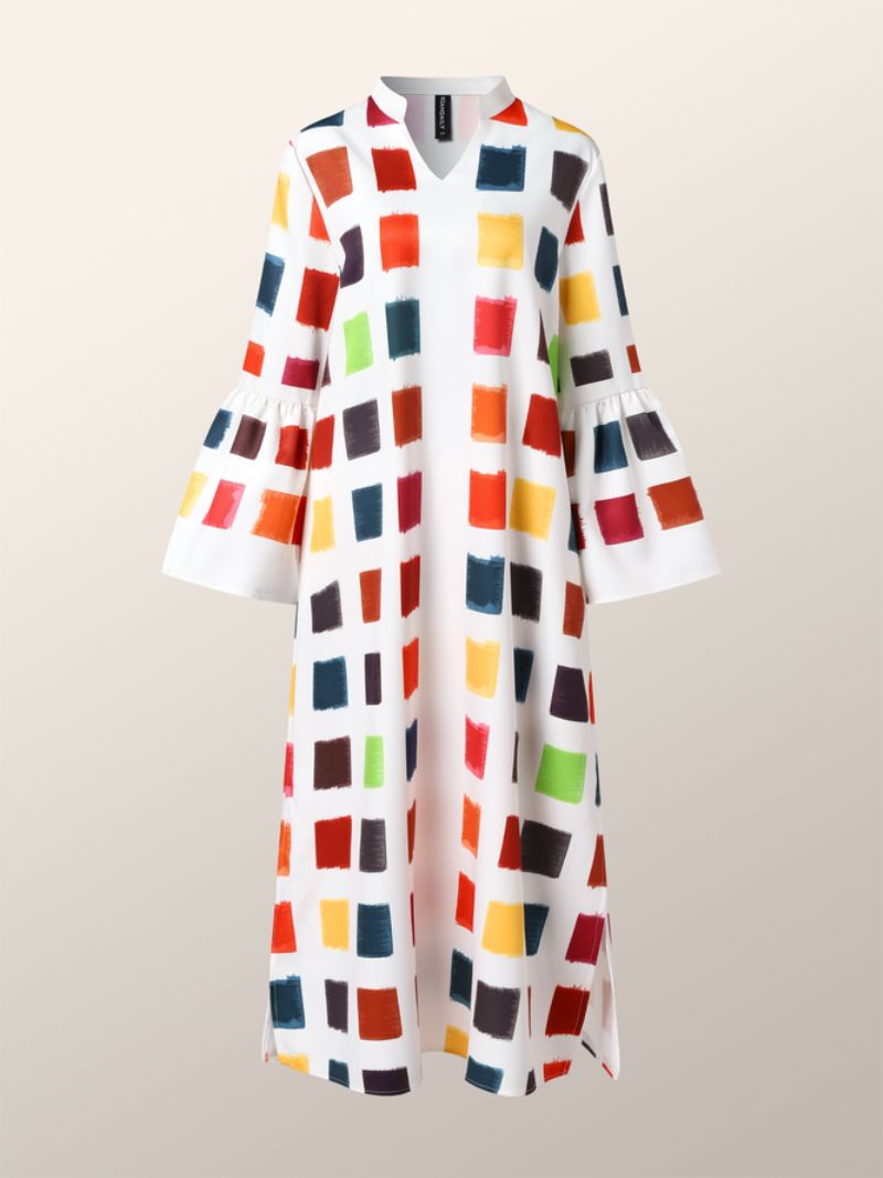 Robe Ample Imprimée De Blocs De Couleurs De Vacances À Col En V