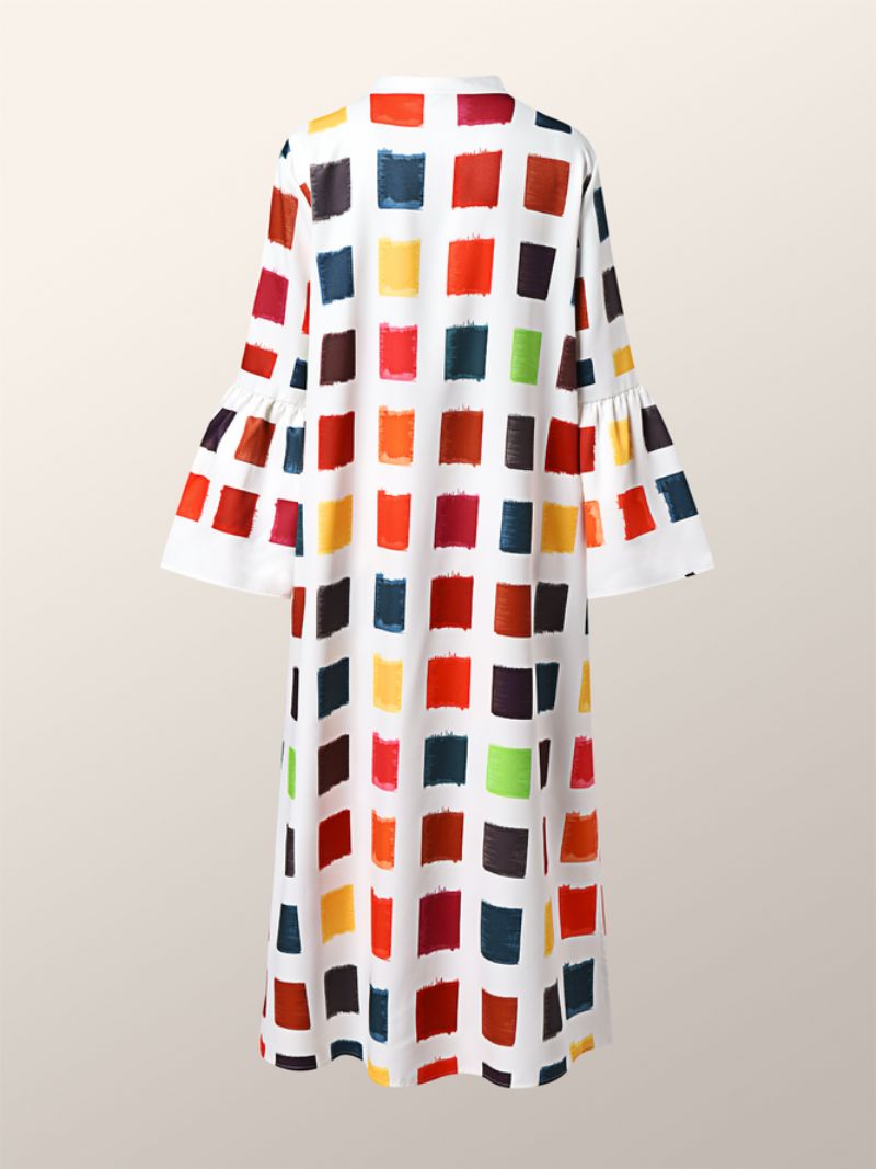 Robe Ample Imprimée De Blocs De Couleurs De Vacances À Col En V