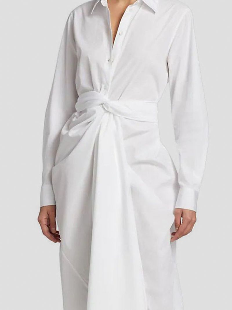 Robe Chemise Unie À Manches Longues Et Nœud Urbain