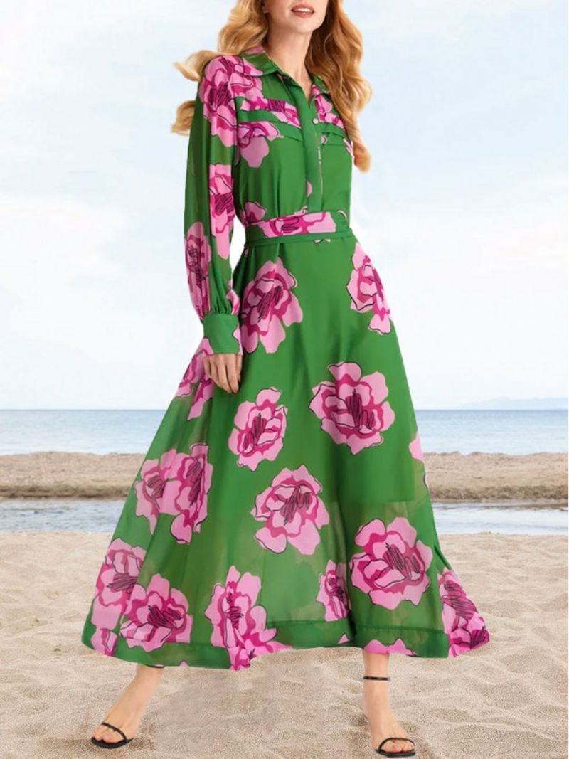 Robe Florale À Col Chemise De Vacances (robe À Bretelles Incluse)