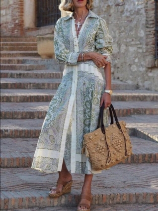 Robe Midi Tissée À Manches Courtes Vacation Paisley