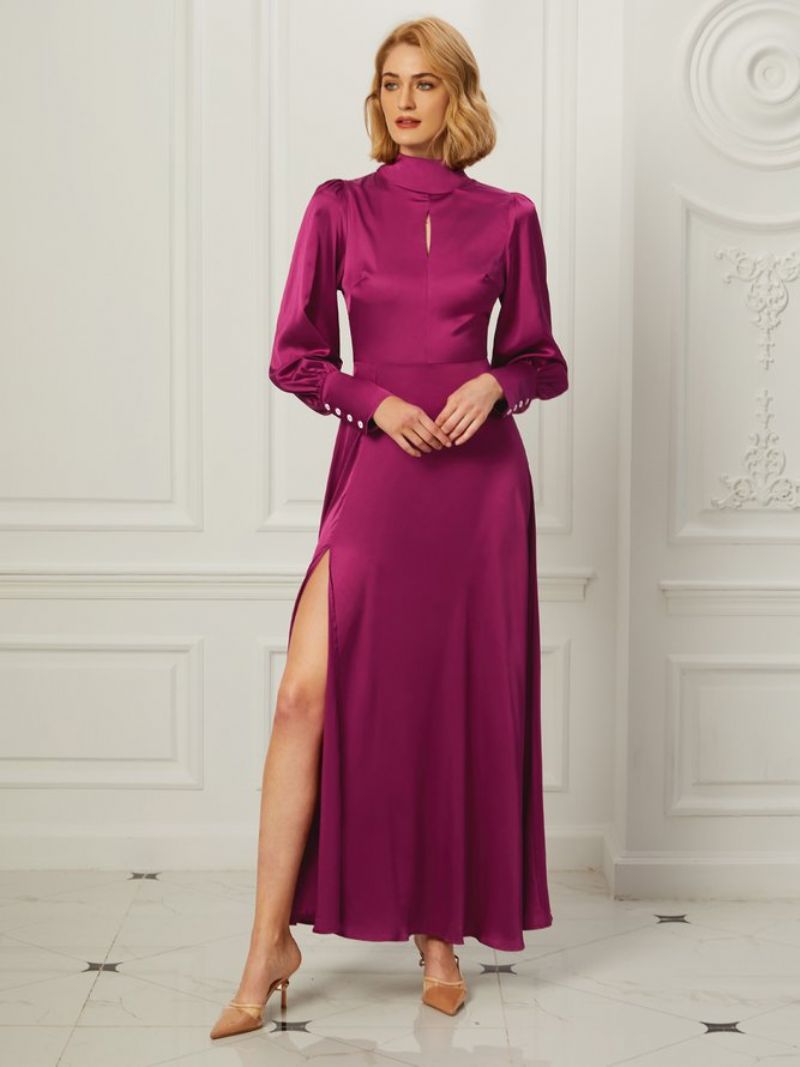 Robe De Soirée Élégante En Satin À Col Montant