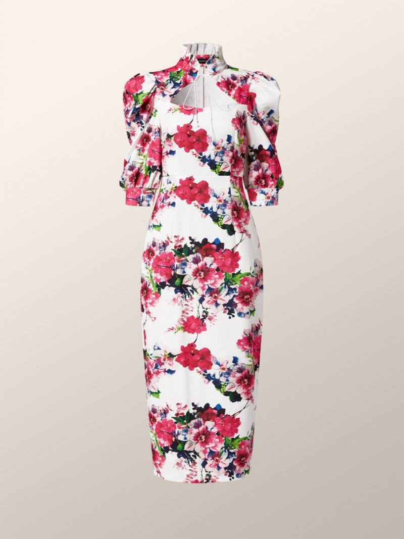 Robe Trois-quarts Élégante À Fleurs Coupe Régulière