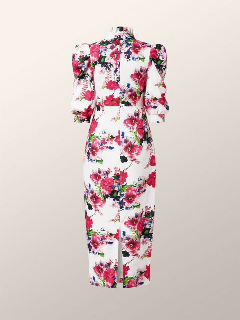 Robe Trois-quarts Élégante À Fleurs Coupe Régulière