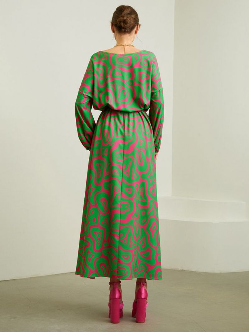 Robe De Vacances Verte À Manches Longues Et Coupe Régulière