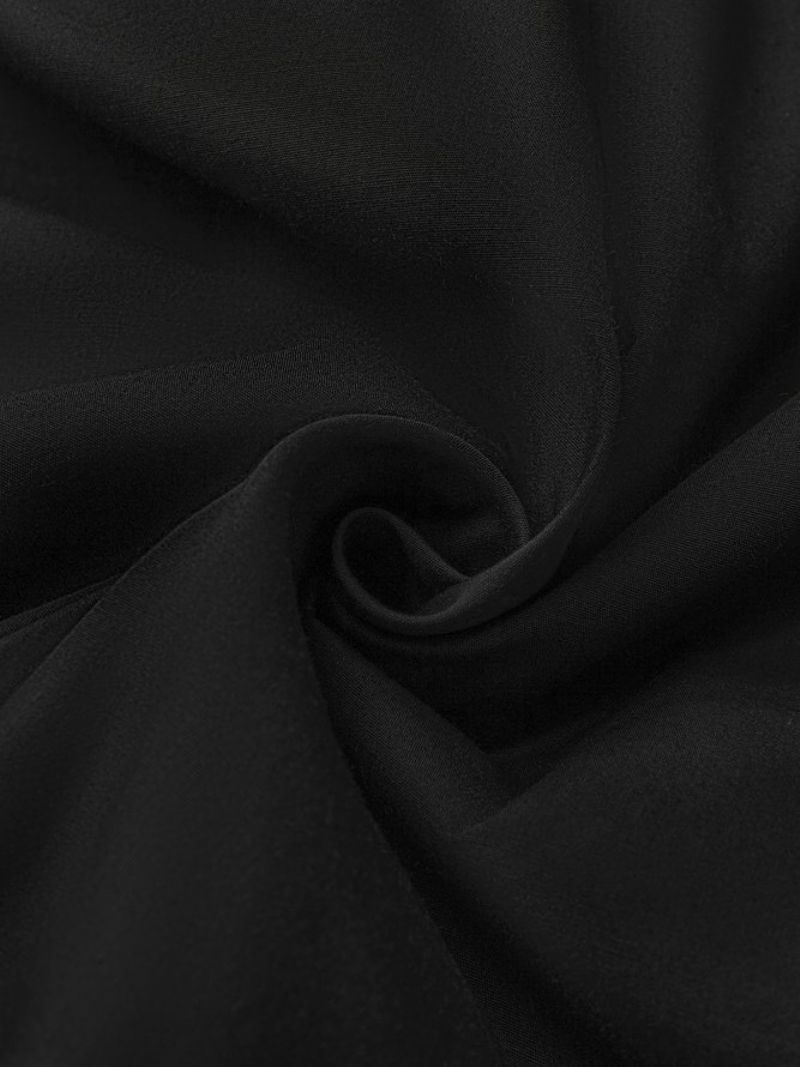 Robes De Chemise A-ligne Unies À Col De Chemise À Manches Longues Noires