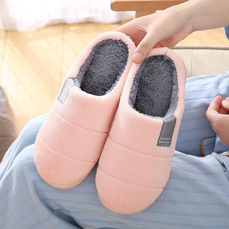 Chaussons De Maison De Couleur Unie Confortables Avec Doublure En Fourrure Pour Femmes