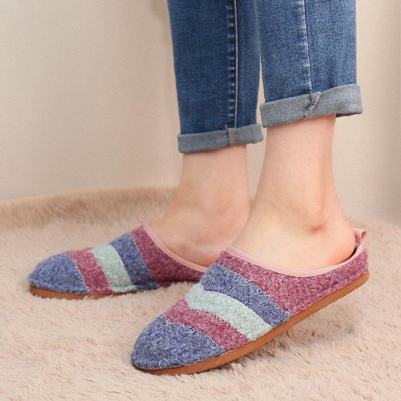 Colorblock Striped Household Cotton À Enfiler Indoor Flat Home Shoes Chaussons