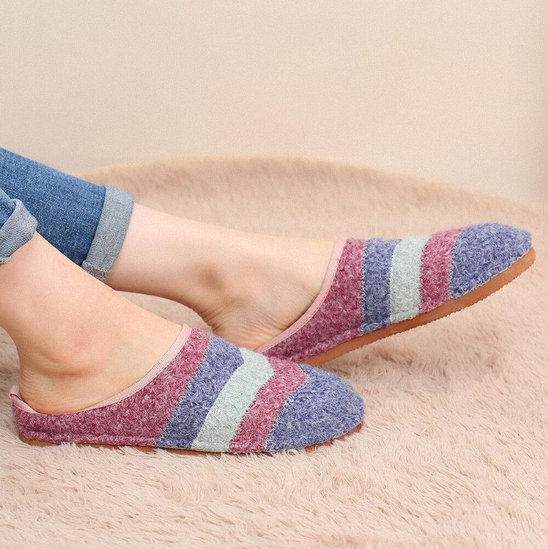 Colorblock Striped Household Cotton À Enfiler Indoor Flat Home Shoes Chaussons