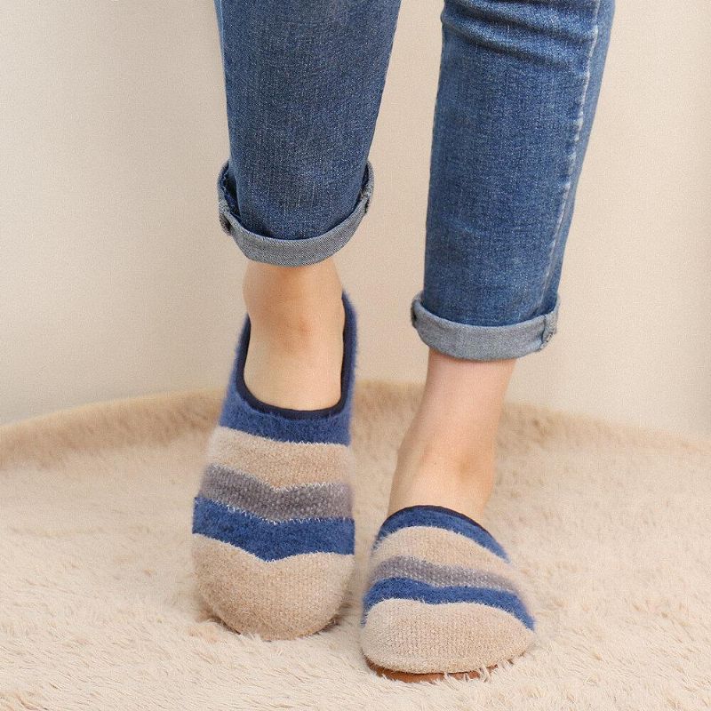 Colorblock Striped Household Cotton À Enfiler Indoor Flat Home Shoes Chaussons