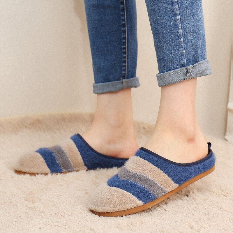 Colorblock Striped Household Cotton À Enfiler Indoor Flat Home Shoes Chaussons