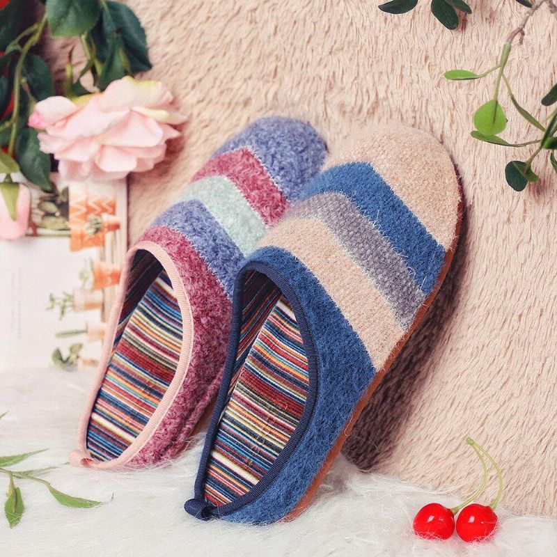 Colorblock Striped Household Cotton À Enfiler Indoor Flat Home Shoes Chaussons